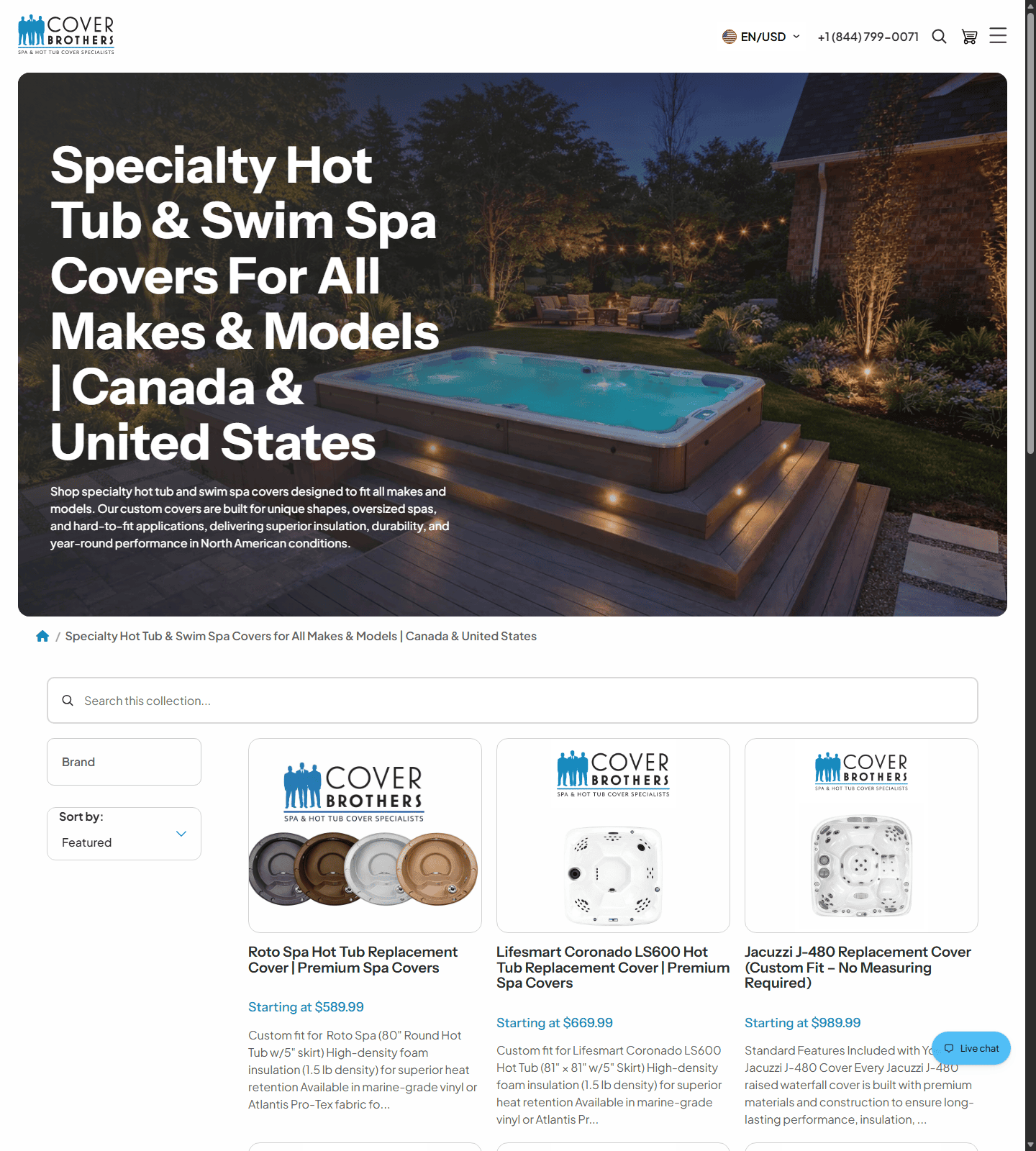 Collection page implementation for hot tub and swim spa cover product discovery.