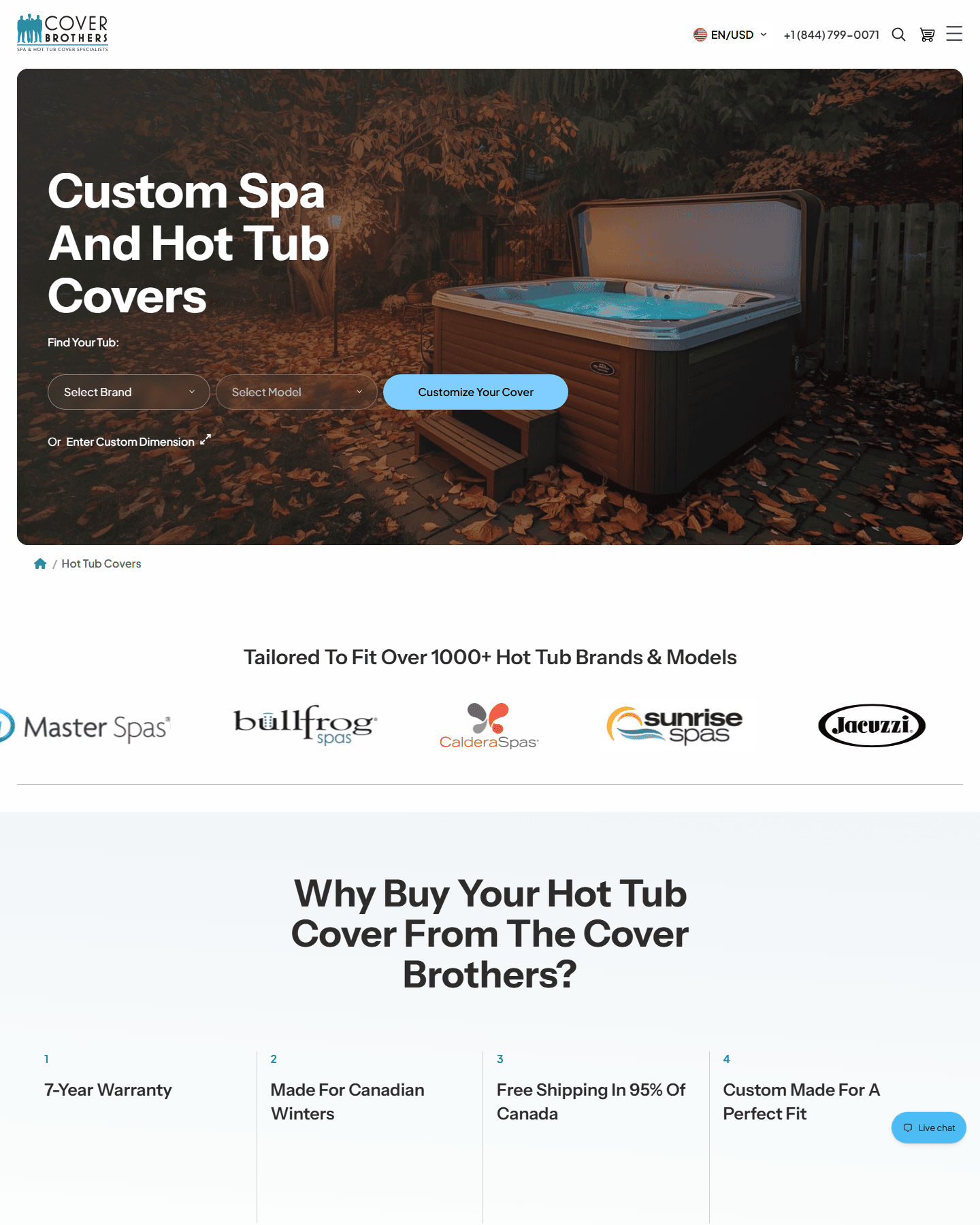 Product landing page implementation for custom spa and hot tub covers.