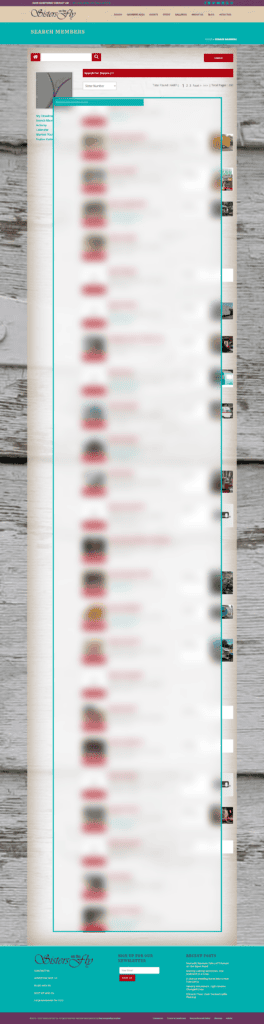 Redacted screenshot of the Sisters on the Fly member search interface.